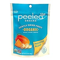Vista 1 de Peeled Snacks Frutas secas orgánicas, mezcla Paradise con mango seco, piña y plátano, 2.8 onzas. Bocadillos saludables y veganos para llevar