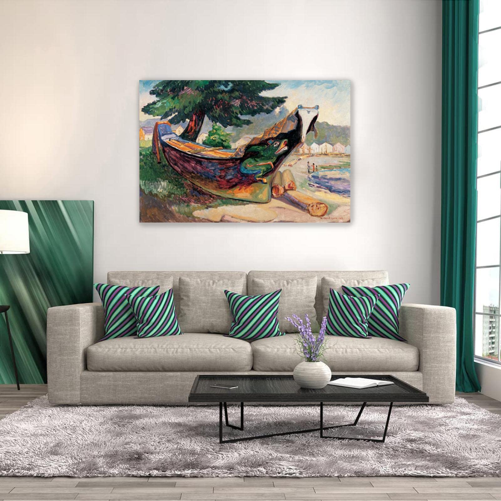 Emily Carr Pintura Reproducción de Carteles Cuadro en lienzo-impresión Obras de Arte-listo para colgar Cuadros famosos impreso sobre lienzo(Canoa de guerra india)50x75cm(20x30in)Enmarcado