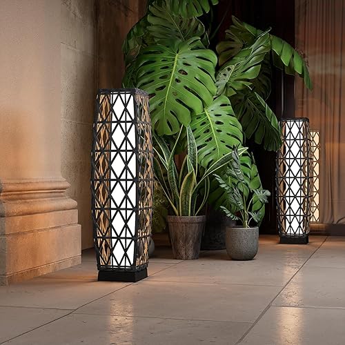 Miniatura 2 de Grand patio Lámpara de pie de mimbre con energía solar al aire libre Luz de cubierta resistente a la intemperie para porche de jardín - Gris
