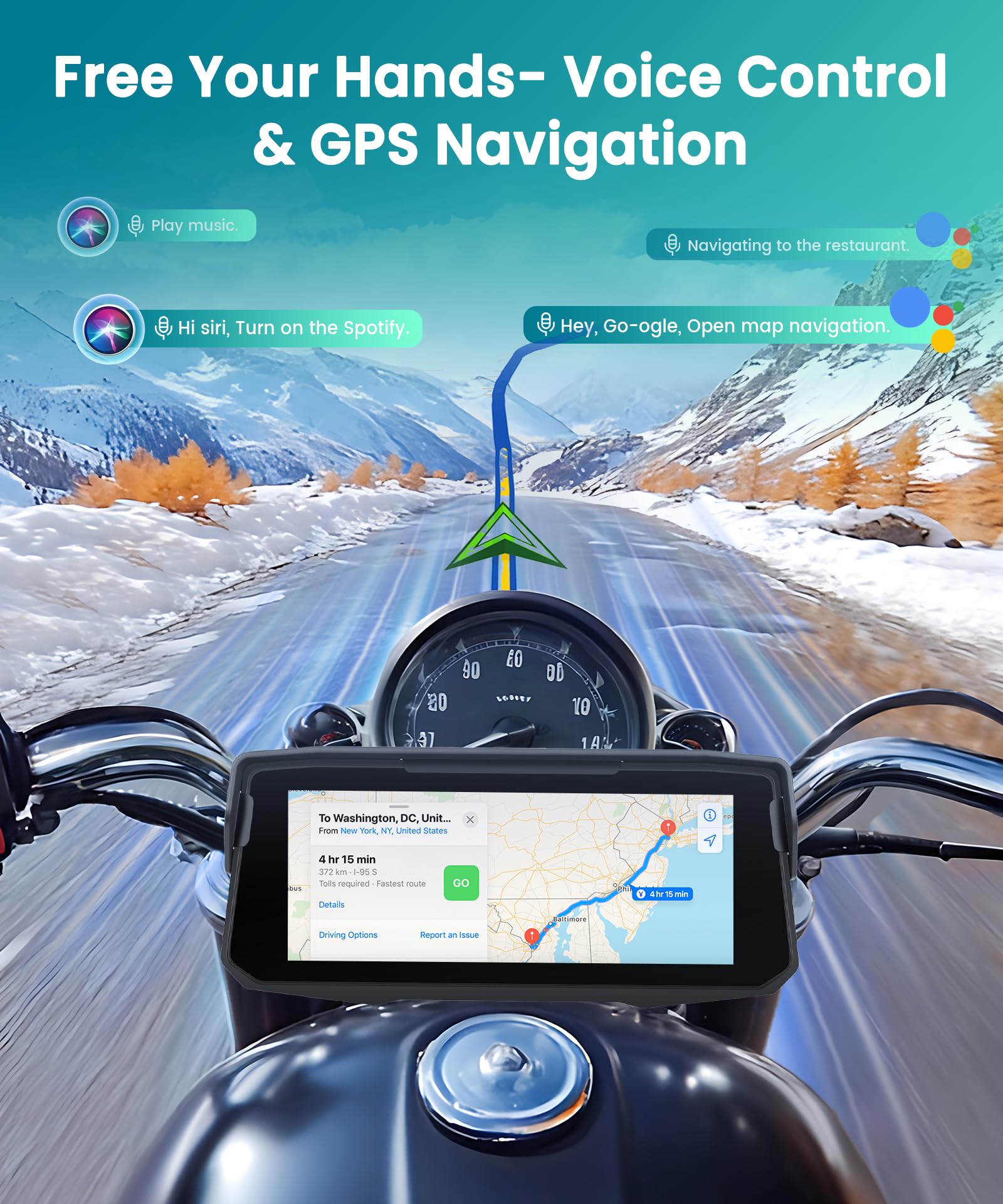 VECHTEL Motorrad Navi Kabelloses CarPlay und Android Auto per Moto, 6.86 Zoll HD Touchscreen GPS Navigation für Motorrad mit IP68 Wasserdicht, Bluetooth, EQ, Assistente Siri/GOO-gle, TPMS