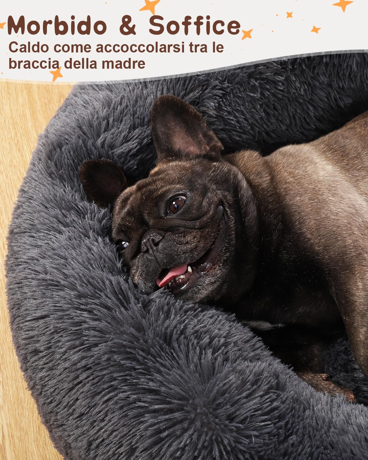 KSIIA Cuccia Gatto Cane Rimovibile, Cuccia Cane Interno Lavabile, Rotonda, Ø 90 cm, Morbida Cuscino per Cani in Peluche Lungo, Lettino per Cani Taglia Media, Grigio Scuro
