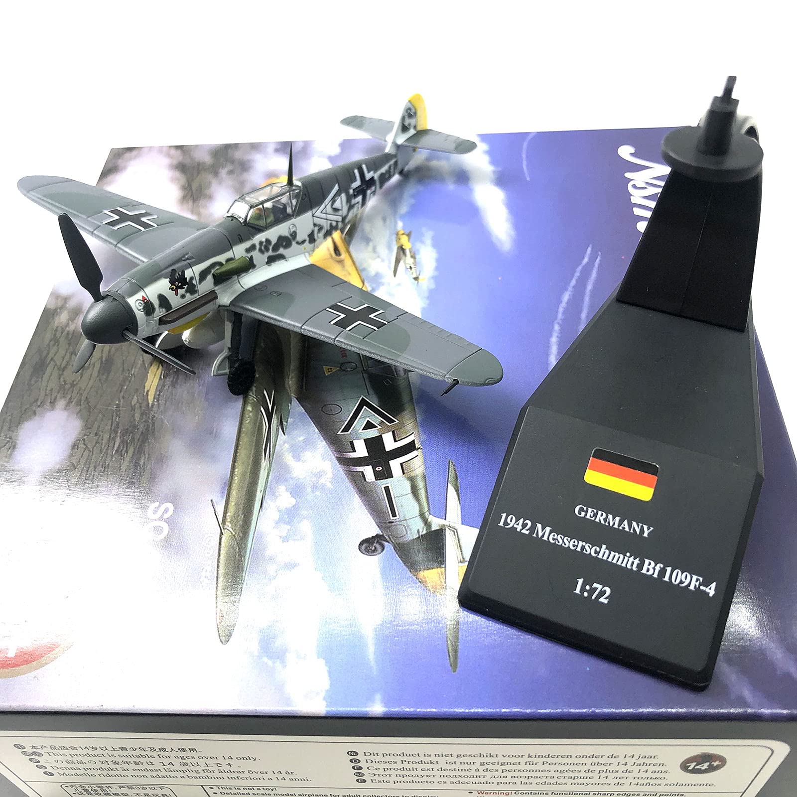 Perfeclan 1/72 Kampfflugzeugmodell BF109F-4, Flugzeugmodell Miniatur Legierungsflugzeugmodell, Wohnkultur-Kollektion, Flugzeugmodell mit Standfuß geeignet für Bücherregal, Wohnzimmer, Café, Geschenk