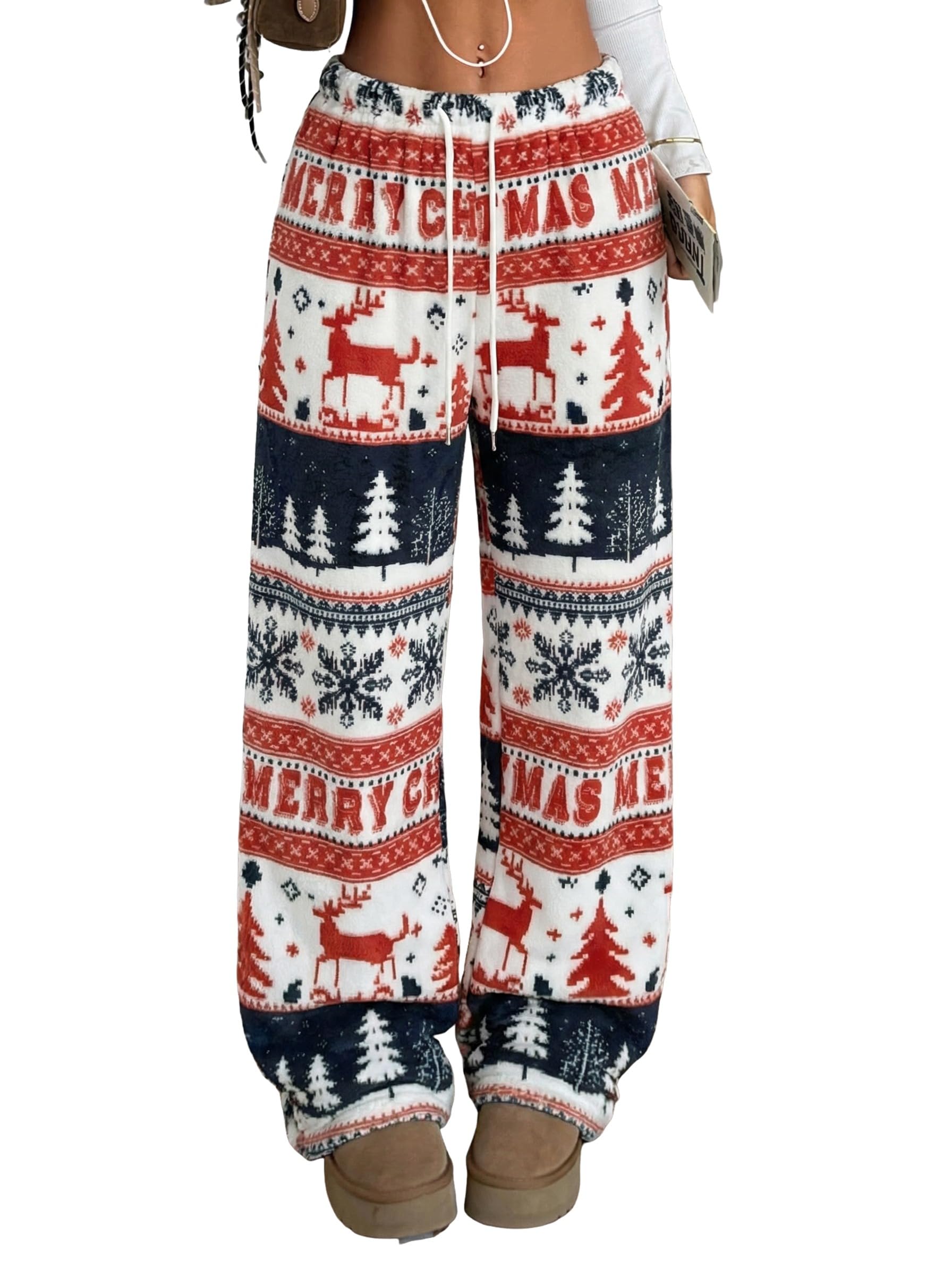 ZAFUL Women's Fuzzy Plush Pajama Pants Wide Leg Pj Bottoms Lounge Pants