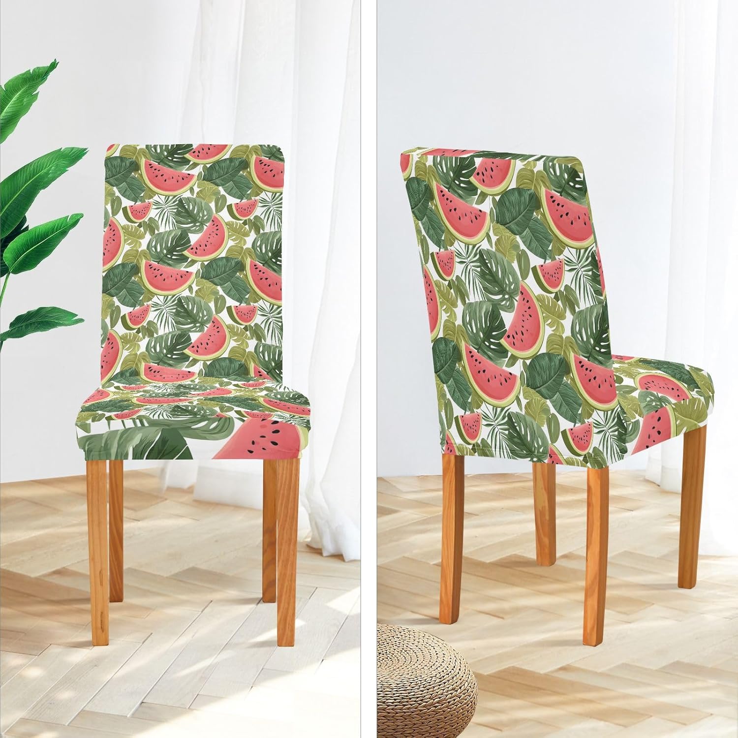 ALAZA Chair Covers for Dining Room, Monstera Deliciosa Watermelon Pattern Stretch Chair Cover Sets Chair Protector Removable Washable for Ktichen Restaurant Hotel