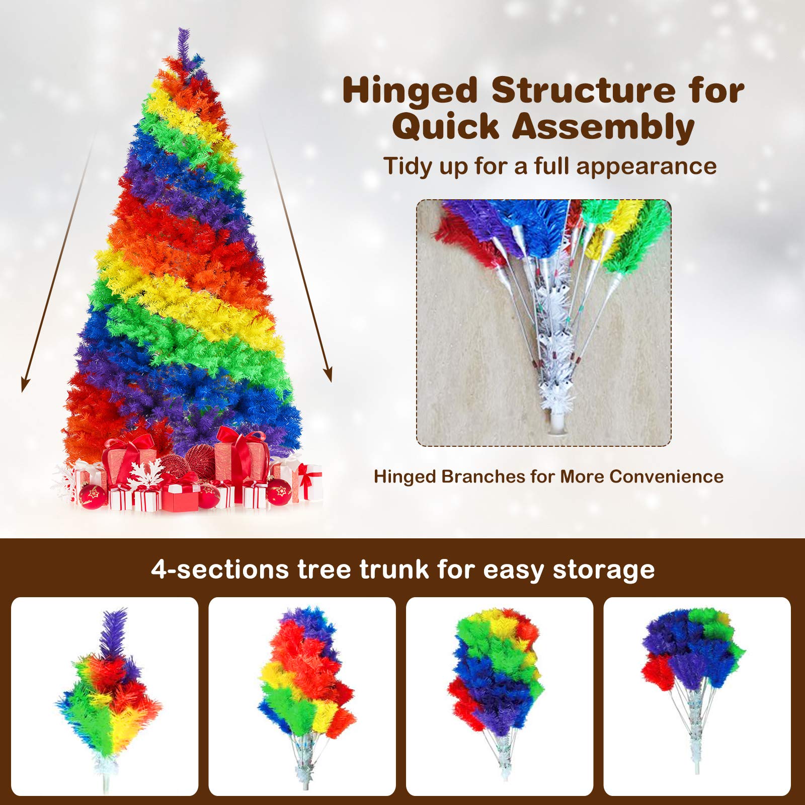 7.5FT Pink Flocked Christmas Tree - Pre-Lit With 450 Warm Lights, 8 Modes, 1100 Tips - View #6