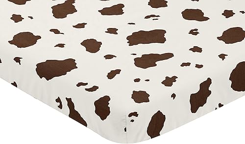 Miniatura 2 de Sweet Jojo Designs Sábana bajera para cuna portátil con estampado de vaca marrón para la colección Western Wild West  para mini cuna o paquete y