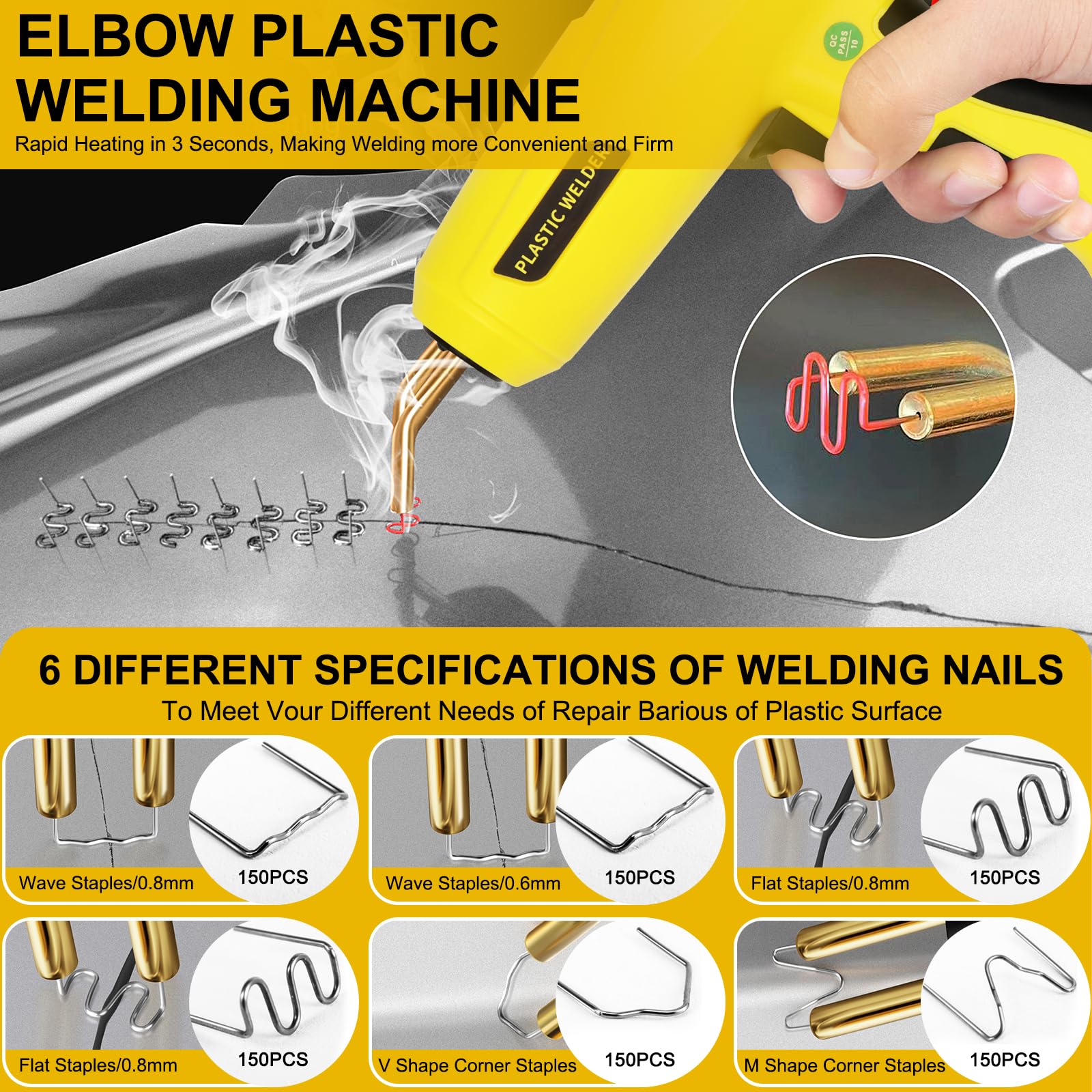 200W Soudure Plastique,Soudage Plastique Machine,Kit de Réparation Pare-Chocs de Voiture,Kit Reparation Plastique pour Réparer un Auto/Moto Pare-Chocs ou Objets en Plastique