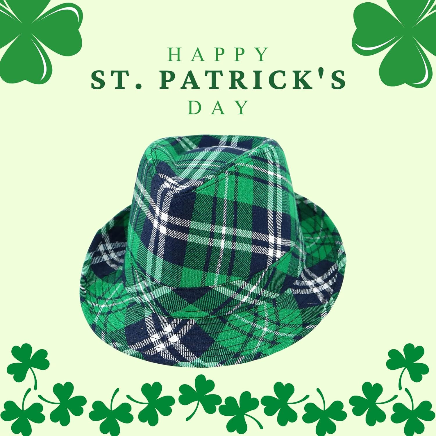 St Patricks Day Hat Green Top Fedora Hats Plaid Saint Patrick Irish Cap Leprechaun Costume Accessories - Image 2