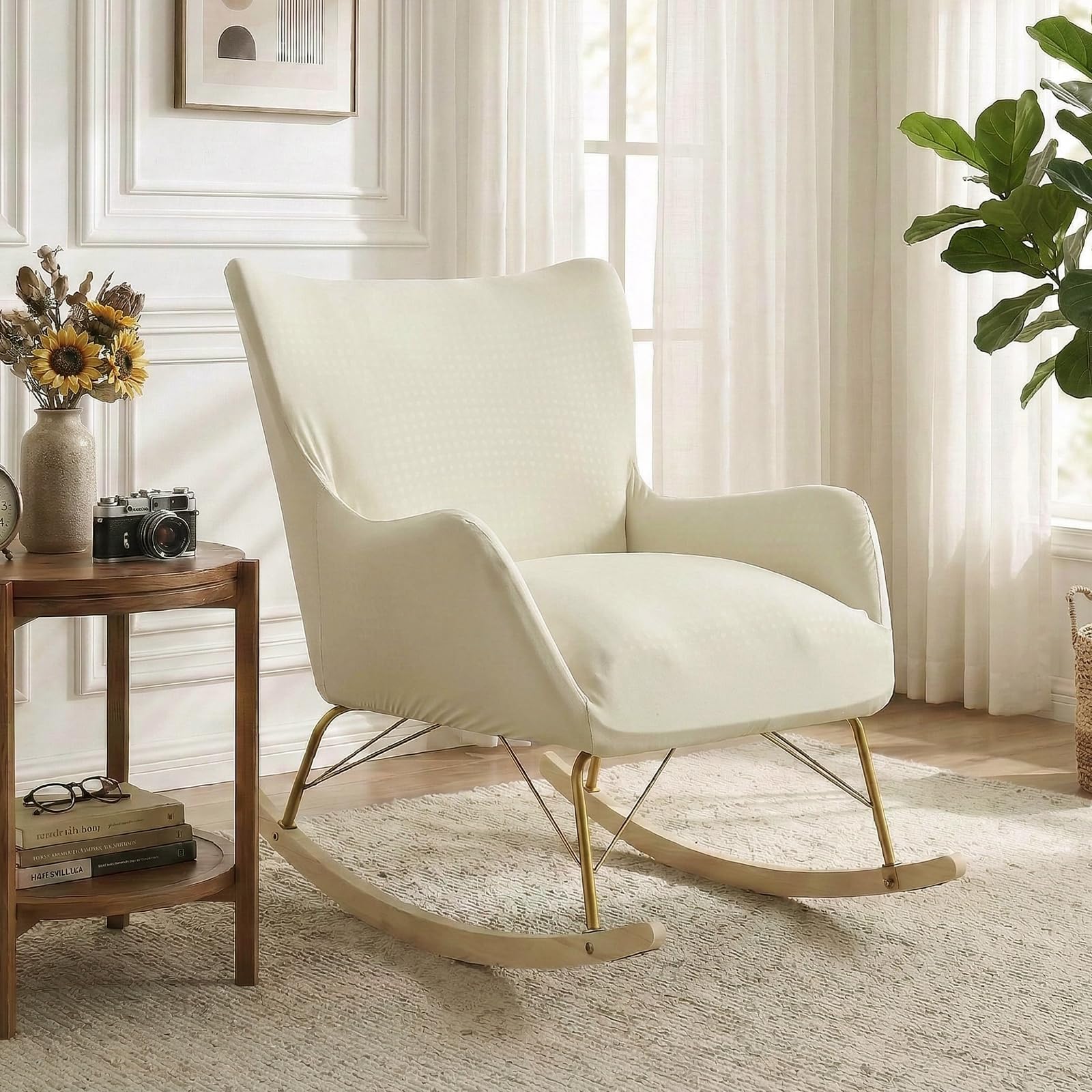 Kuanght Nursery Rocking Chair Cover, Stretchable Glider Chairs Cover Slipcovers, Rocking Accent Chair Slipcover for Living Room, Study Room, Bedroom and Offices(Beige)