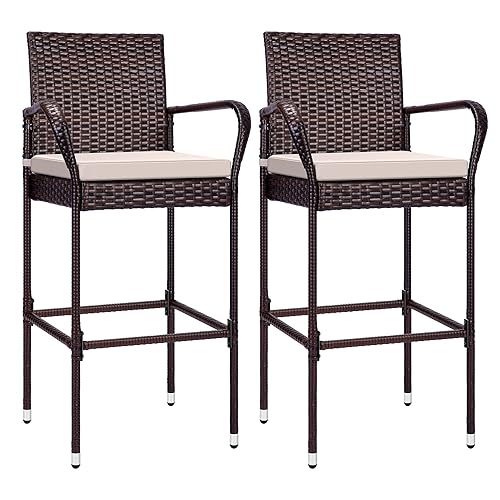 VIVOHOME 2 Packs Outdoor Wicker Barstool Patio Rattan Furniture with