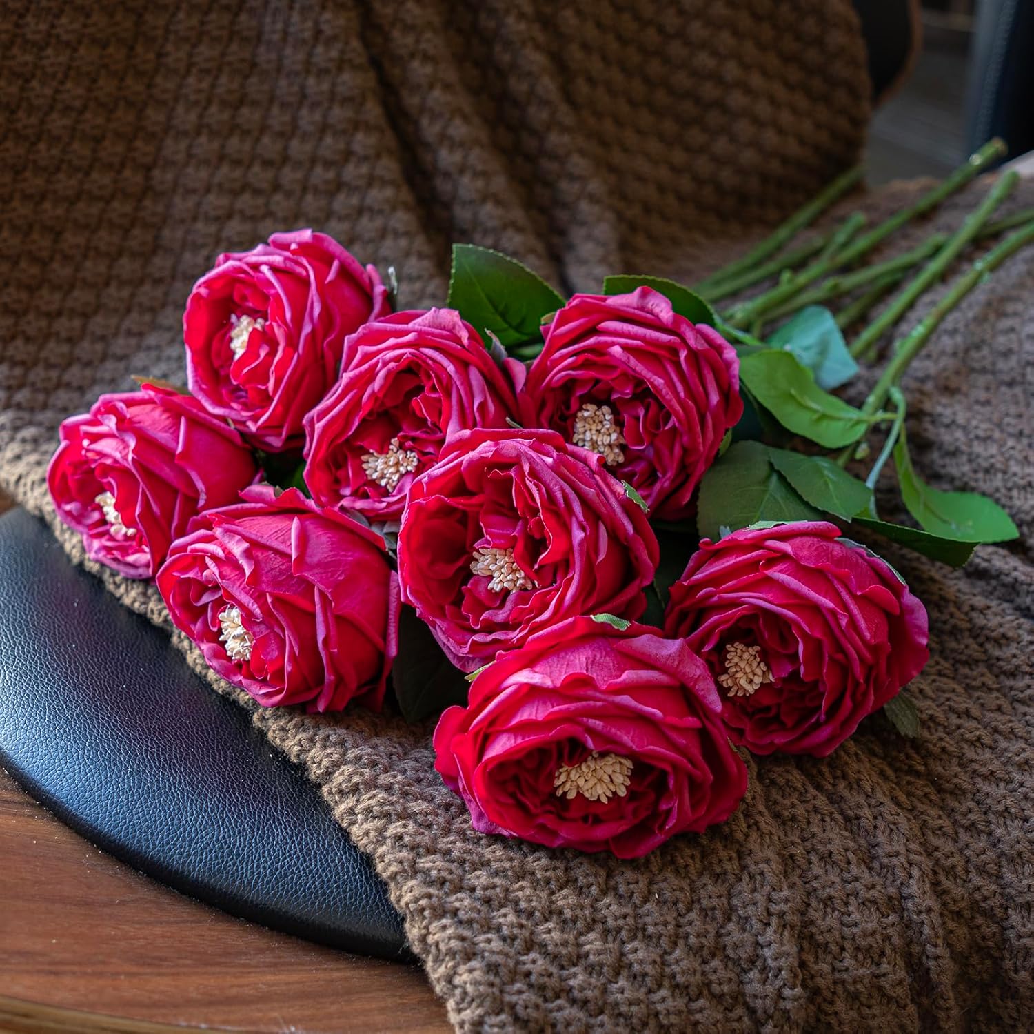 Fake Flowers for Decoration Home Decor Artificial Flowers Austin Rose Peony Latex Fake Flower Living Room Decoration Vivid Pink Roses Peonies (Red 4pcs) - Image 4