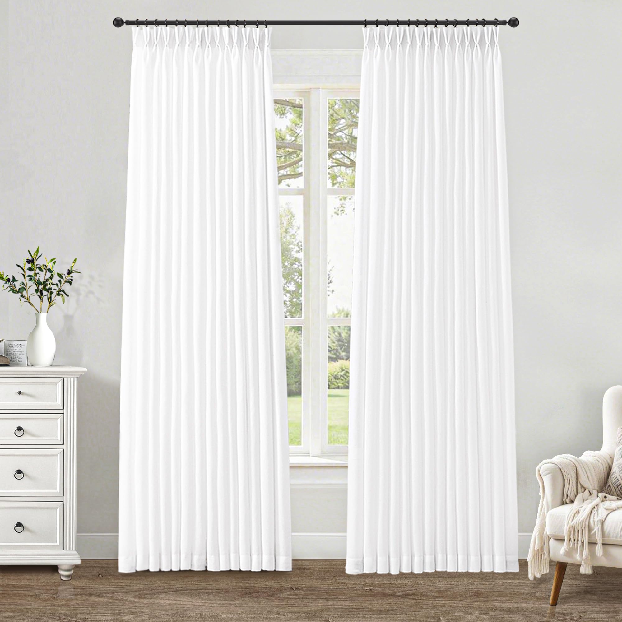 LIMON HOME White Linen Curtains 84 inch Length Pinch Pleat Curtains for Living Room — image 1