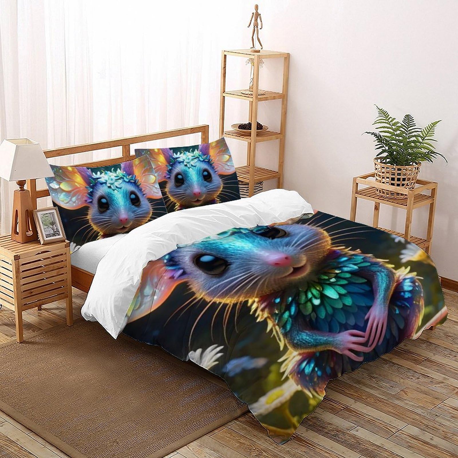 Housse de couette double microfibre 200x200 Green Mouse motif animaux avec 2 taies d'oreiller