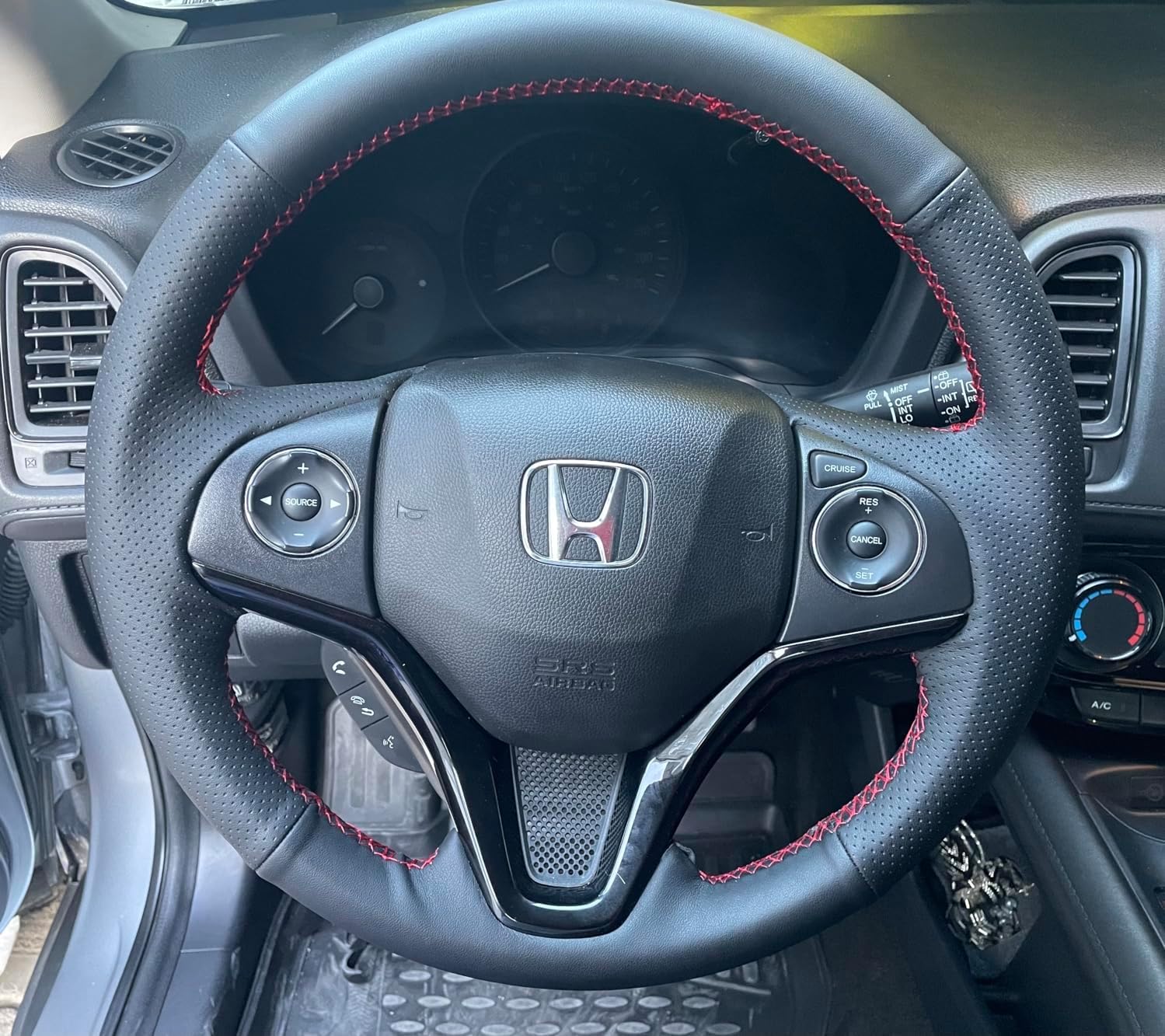 Loncky Black Genuine Leather Auto Custom Fit Car Steering Wheel Cover for Honda Fit 2015 2016 / Honda HRV HR-V 2016 Parts Interior Accessories