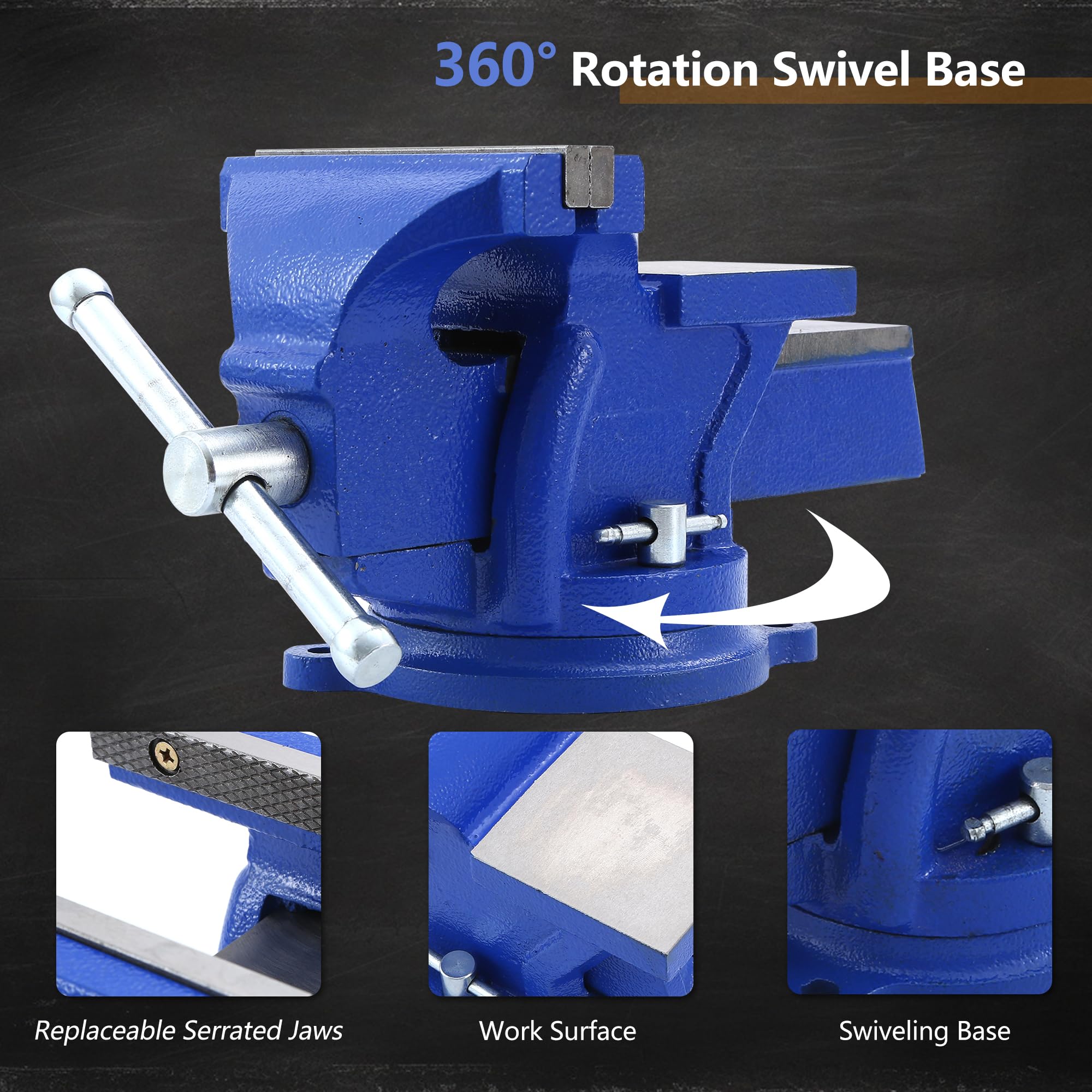 Morsa da banco resistente a 360 gradi, larghezza ganasce, 10-20,3 cm, morsa da banco con incudine girevole, base di bloccaggio, per lavori artigianali, lavorazione del legno, attrezzature di