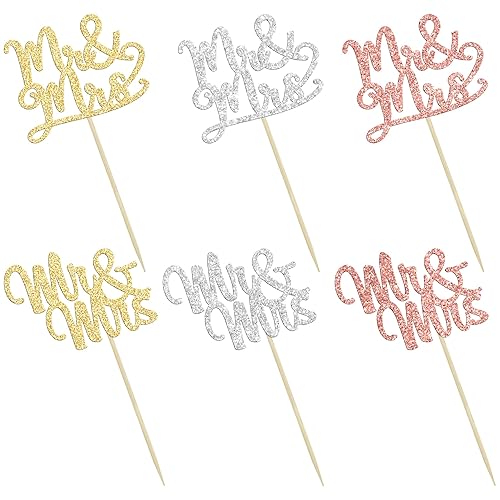 Miniatura 3 de Gyufise 36 piezas de decoración para cupcakes Mr & Mrs con purpurina para despedida de soltera, para boda, compromiso, cumpleaños, aniversario,