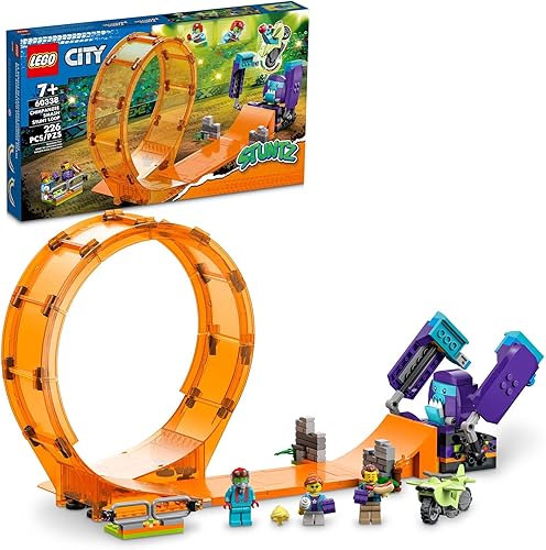 LEGO City Stuntz Smashing Chimpancé Stunt Loop 60338 con volante de juguete, motocicleta, rampa, chimpancé y 3 minifiguras, regalo para niños