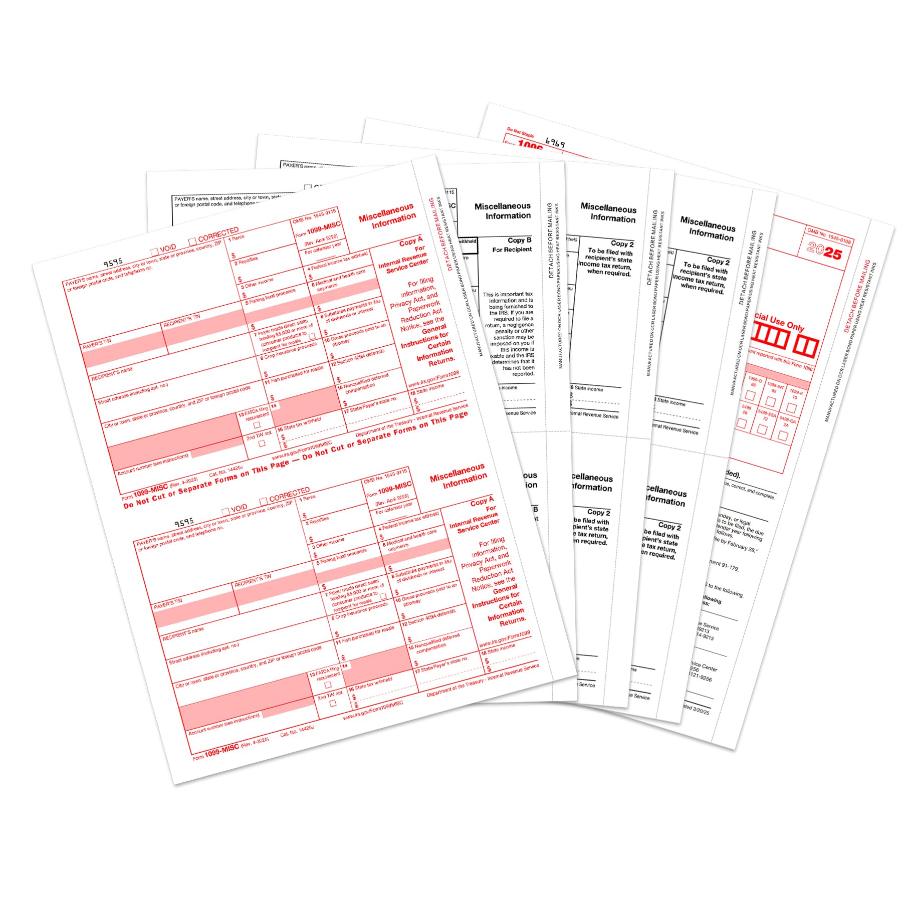 1099 MISC Forms 2025, 4 Part Tax Forms Kit, 25 Vendor Kit of Laser Forms Designed for QuickBooks and Accounting Software