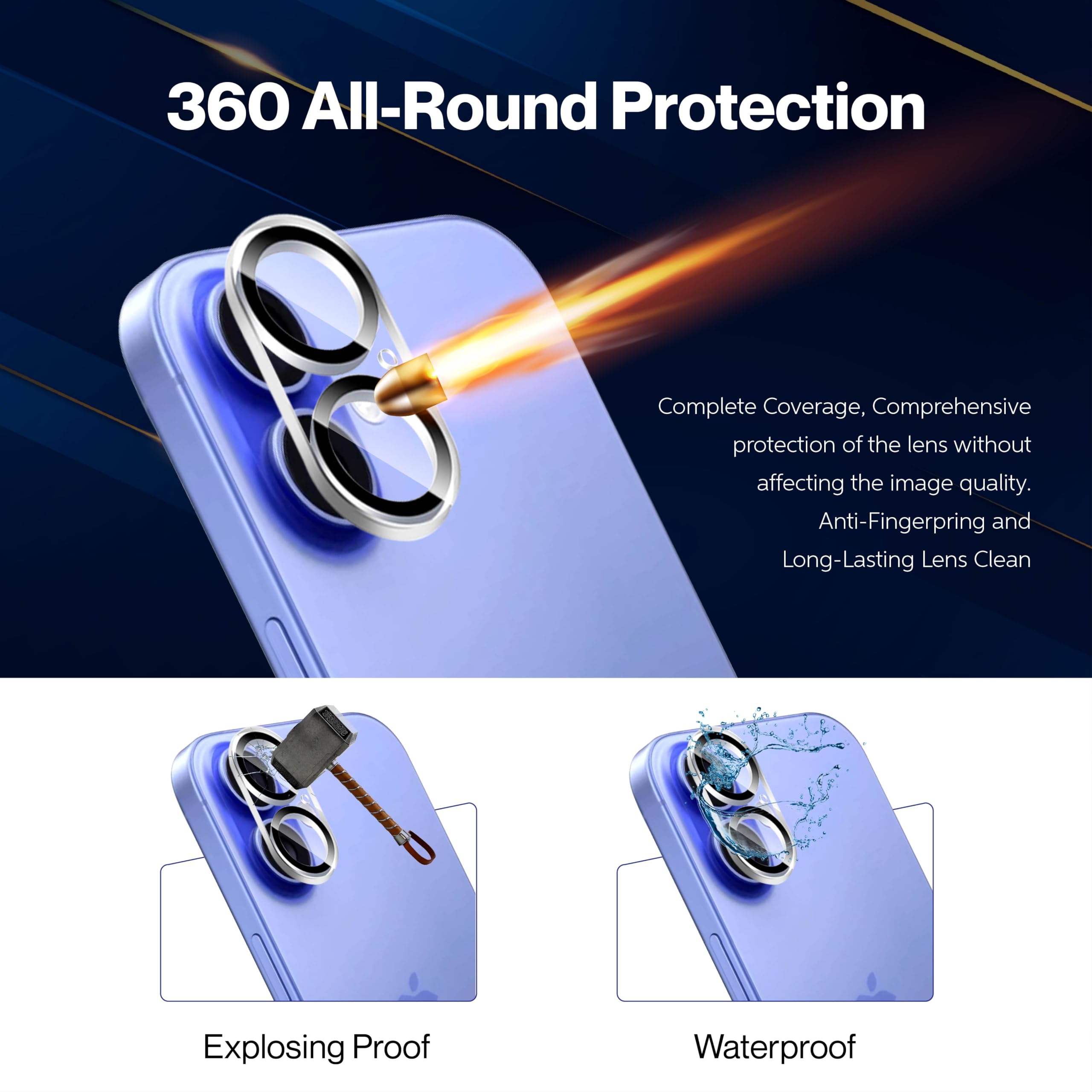 3 Pack Camera Lens Protector For IPhone 16/16 Plus, Anti-Scratch 9H Tempered Glass Camera Lens Protector Cover Compatible With IPhone 16/16 Plus, Ultra HD,Easy To Install Does Not Affect Night Shots - View #9
