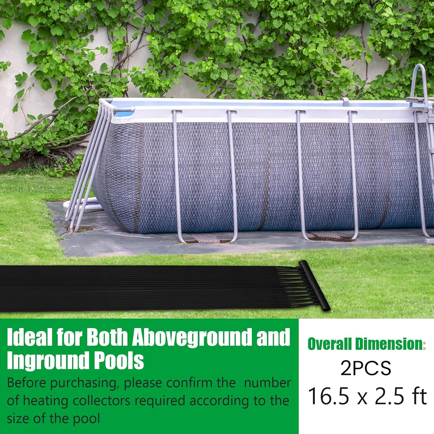 IRONMAX Solar Pool Heater Panel, Swimming Pool Heating System for Inground & Aboveground, Weatherproof Pool Warmer, Portable Solar Panel Heater for Outdoor Roofs (2pcs 16.5FT)