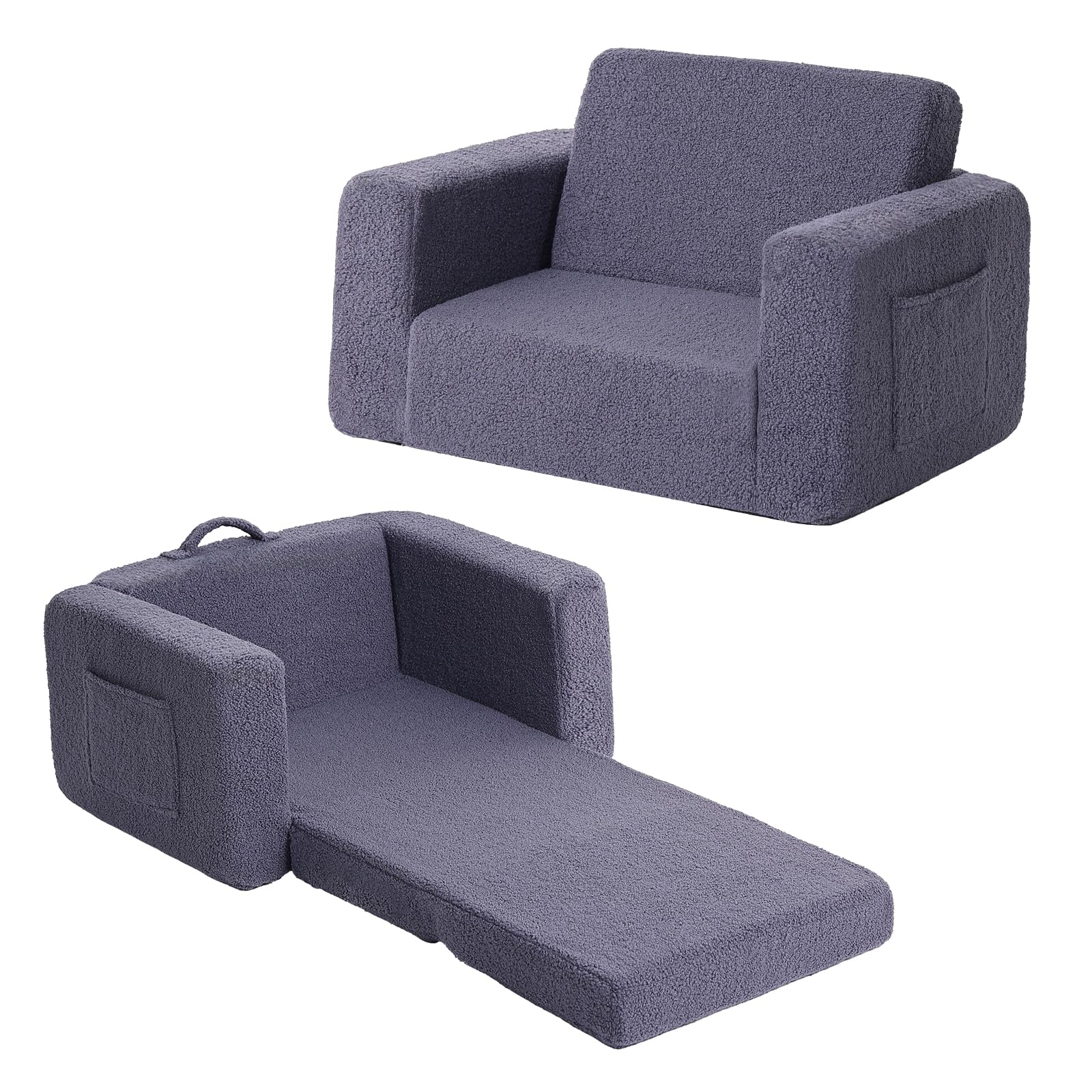 Tiita Kids Sofa, 2-in-1 Kids Sofa Chair, Convertible Children Couch to Lounger, Flip Out Kids Sofa Chair, Toddler Armrest Chair Bed, Folding Kids Play Sofa for Girl or Boy(Navy Blue)