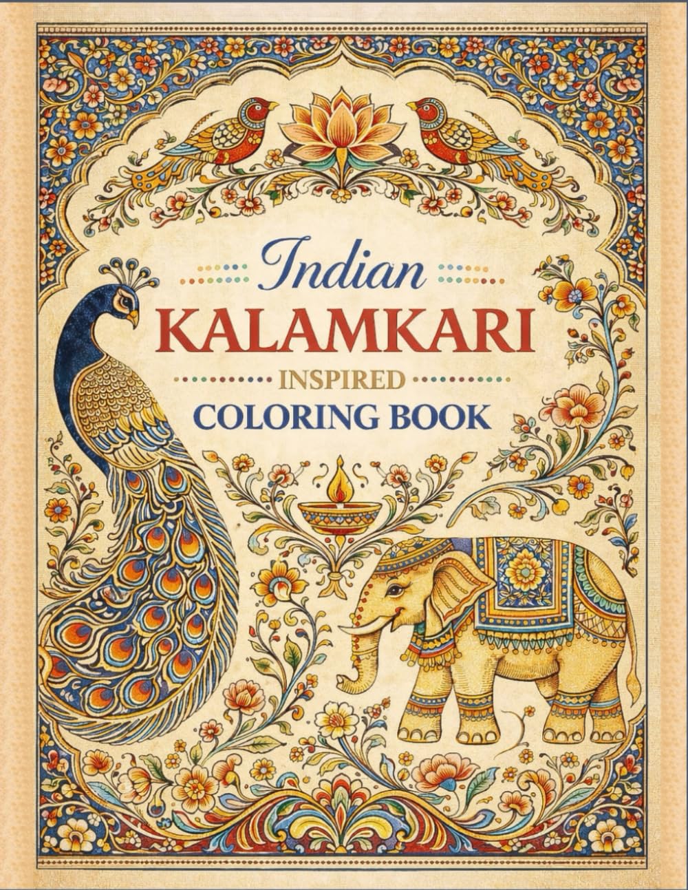 Indian Kalamkari Inspired Coloring Book: Featuring 20 Beautiful Designs • Elegant Indian Folk Art Animals, Floral Patterns and Relaxing Coloring Pages ... Handcrafted for the Modern Colorist)