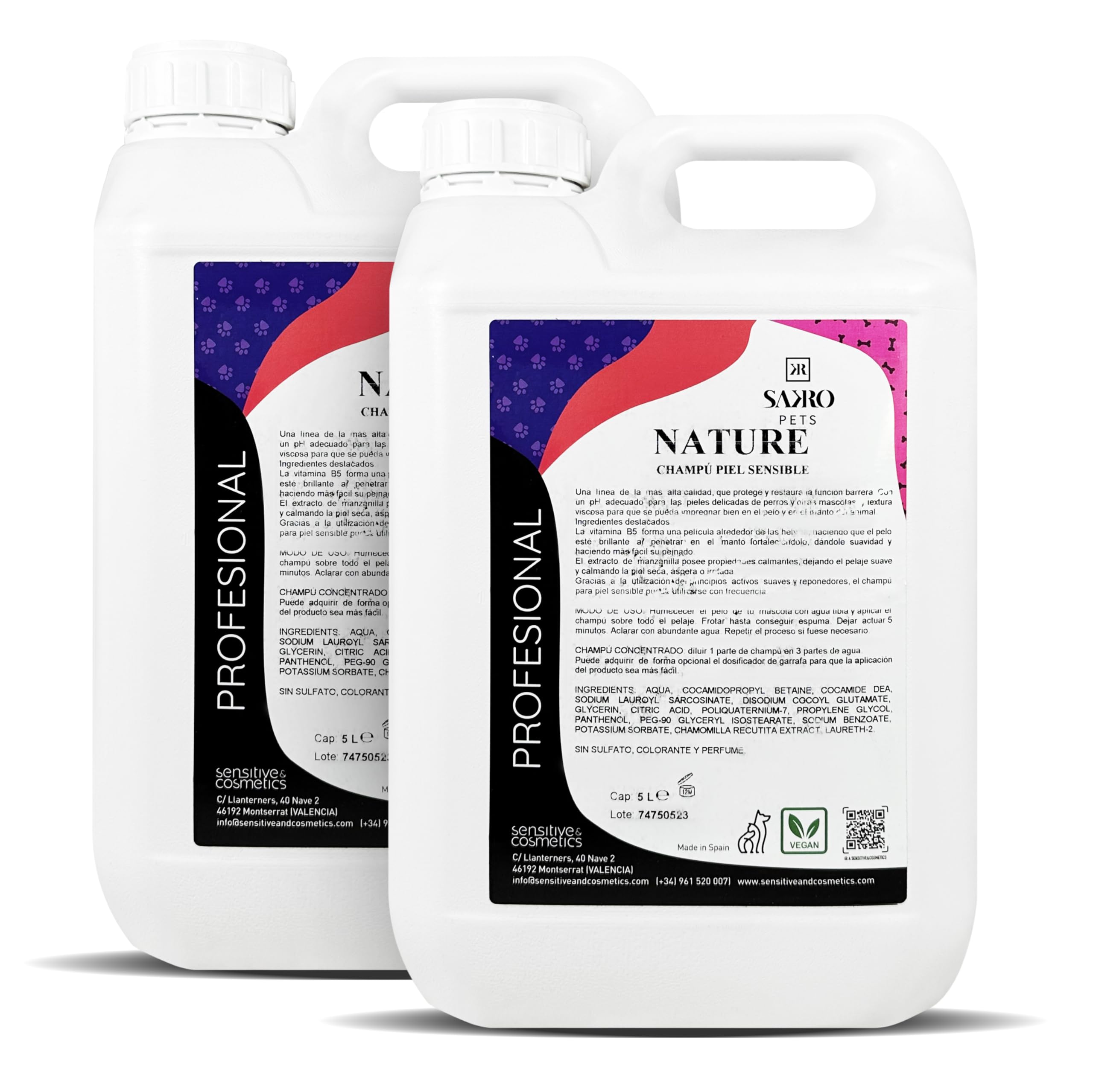 Champú para Perros Especial Piel Sensible 10 litros | Ecológico con Vitamina B5 y Extracto de Manzanilla