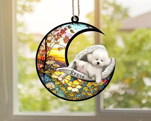 Miniatura 3 de Atrapasoles personalizado para perros Bichon Frise, adorno de Navidad con nombre, atrapasueños de mascotas, regalos para los amantes de los perros,