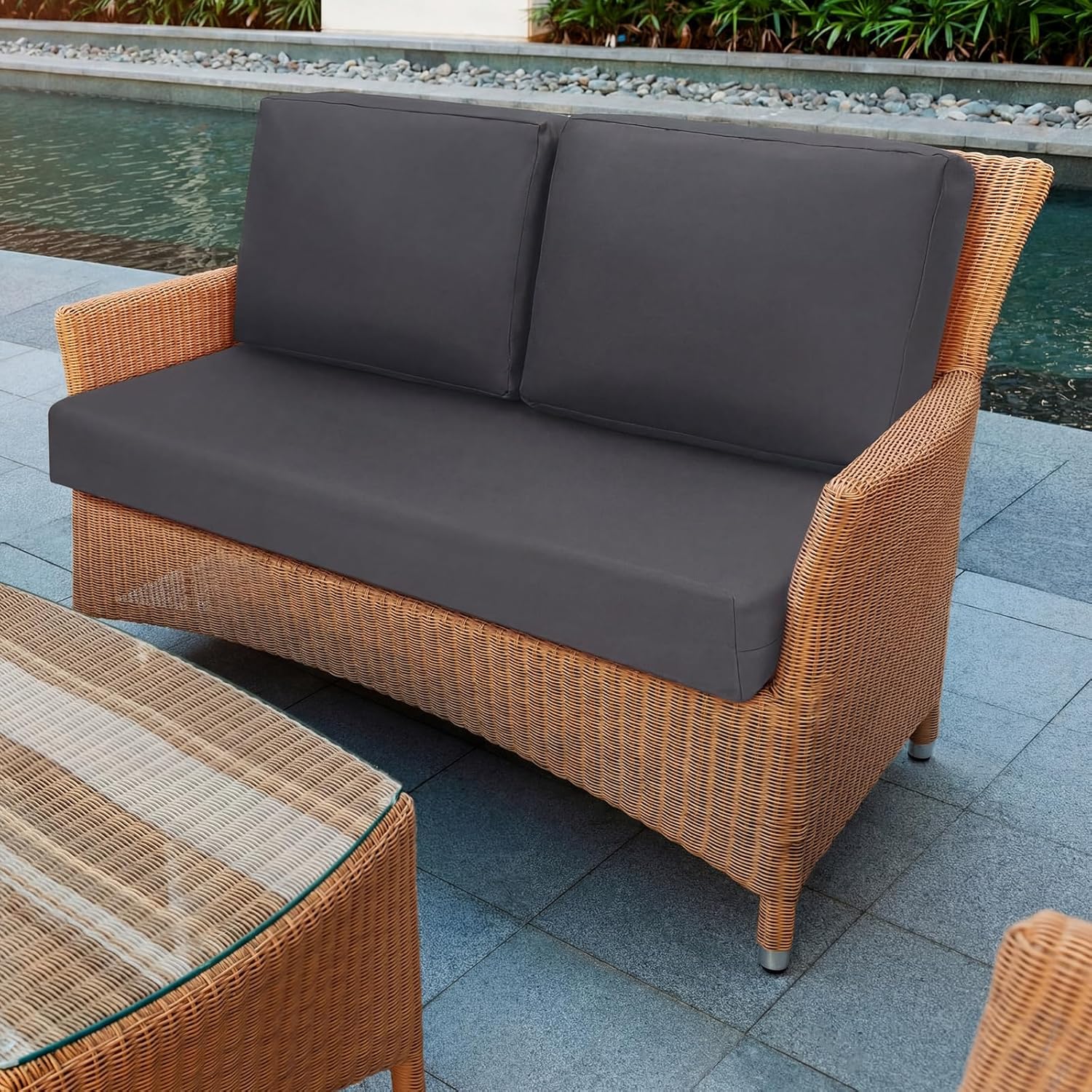 Wenqik 3 Pcs Waterproof Cushion Covers(Not Includes Cushion) 48'' x 24'' Outdoor Patio Furniture Seat Covers Fade Resistant Replacement Slipcover with Zipper for Outside Couch Swing Sofa(Dark Gray)