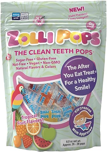 Zollipops The Clean Teeth Pops - Paletas anticaries, deliciosos sabores, sabor tropical, 6onzas