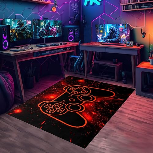 Miniatura 3 de Alfombras rojas con control de videojuegos para dormitorio, sala de estar, sala de estar, tapete rojo para el suelo, tapete para interiores,