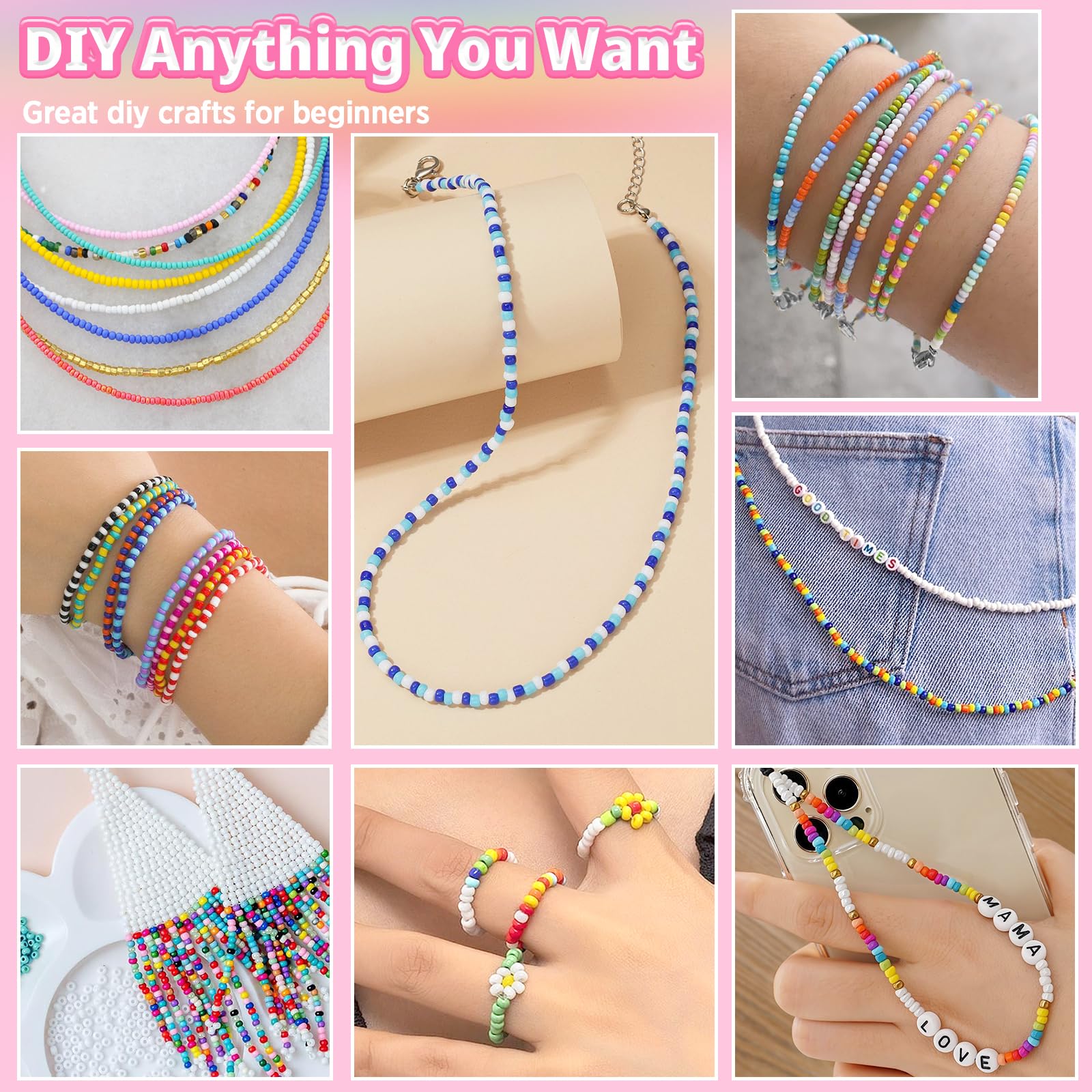URMYWO Juego de cuentas para pulseras, mini juego de abalorios, cuentas para enhebrar para Navidad, kit de creación de pulseras, adultos para Navidad, vacaciones, cumpleaños, fiestas