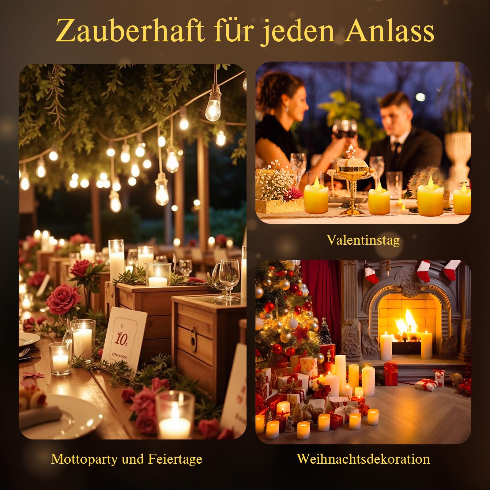 Velas LED parpadeantes con pilas, 4 cm x 6,5 cm, cera auténtica, batería realista, 6 unidades de velas LED para exteriores, llama parpadeante para bodas, fiestas
