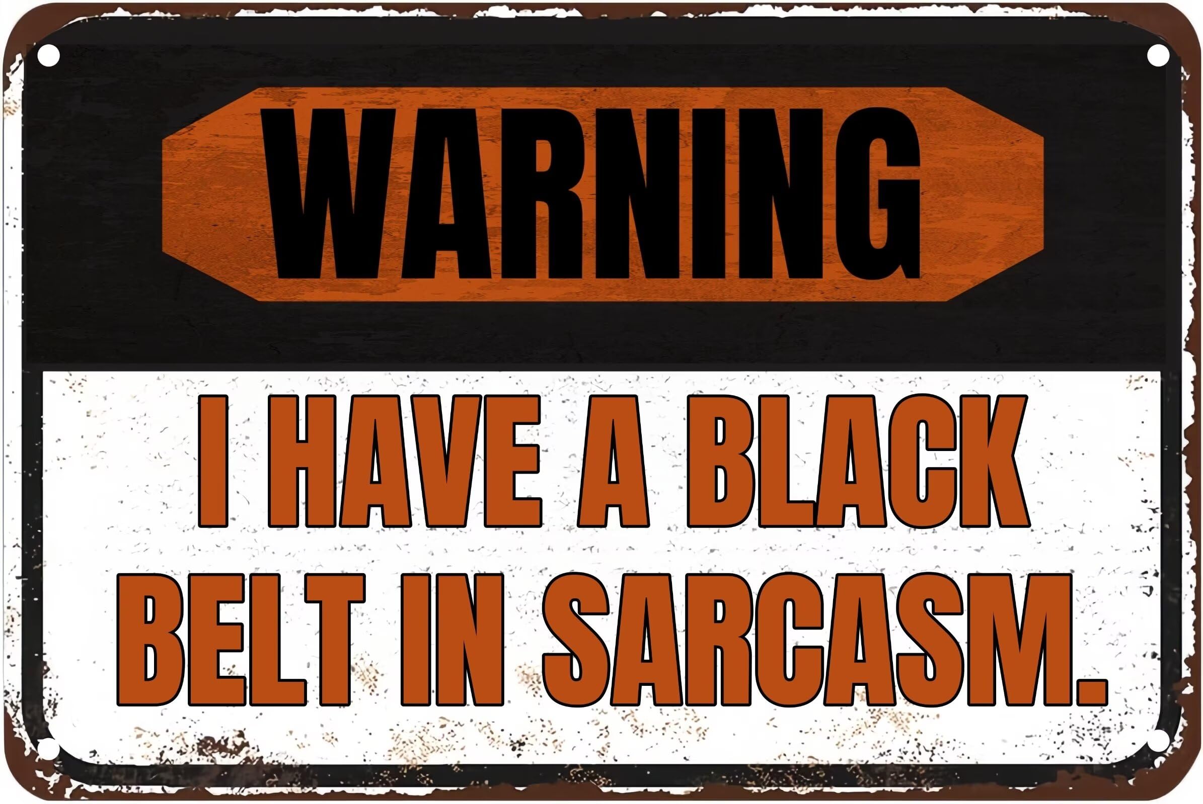 WARNING I HAVE A BLACK BELT IN SARCASM Vintage Style Kitchen bathroom Decor Man Cave Garage Bedroom Christmas Wall Art Decor 8x12 Inch