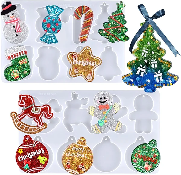 LET’S Resin Christmas Resin Molds Silicone, 16 Cavities Large Christmas Ornament Resin Molds Each 3inch, Glossy Silicone Molds for Resina Art Craft,Keychains,Tree Decorations