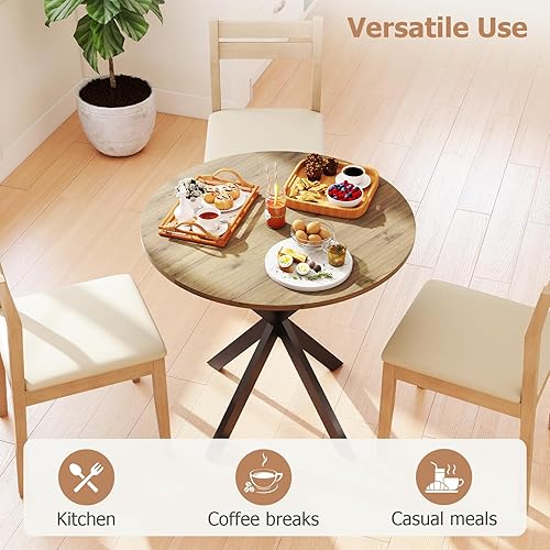 Miniatura 5 de Mesa de comedor redonda, mesa de comedor pequeña de 31.5 pulgadas para 2-4, mesa de cocina redonda con patas negras de metal, mesa de comedor