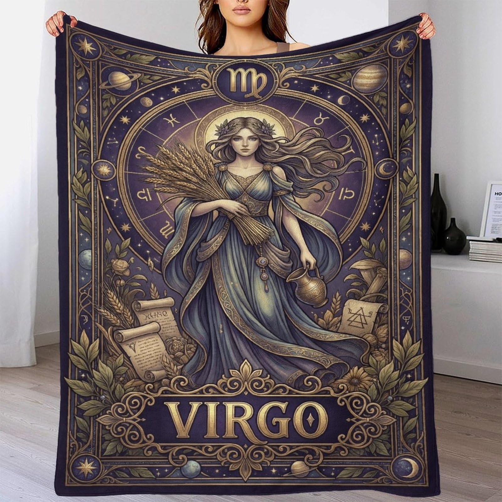 W7C8U2X3 Virgo Zodiac for for Flannel Throw Blanket, Camping Car Travel