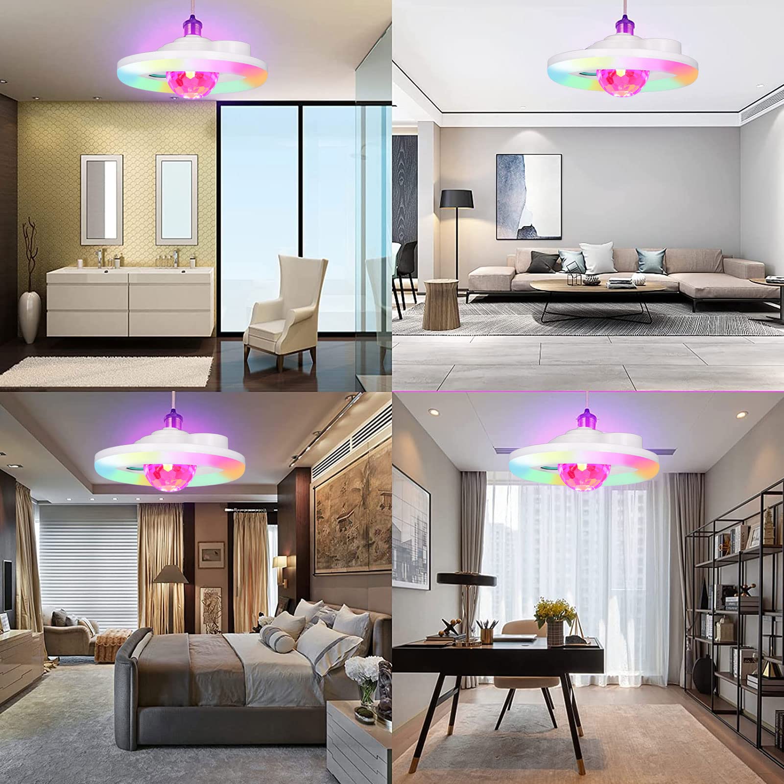 Luz Música LED Bluetooth, Lámpara Música Que Cambia Color RGB, Bombilla Luz Que Cambia 5 Colores con Control Remoto Y Altavoz Doble Mood Ambiance Lighting LED Music Lámpara Techo para la Fiesta