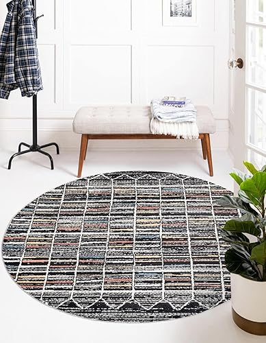 Unique Loom Aramis Collection - Alfombra de área, calibre (redonda, 5 pies 3 pulgadas x 5 pies 3 pulgadas, multinegro)