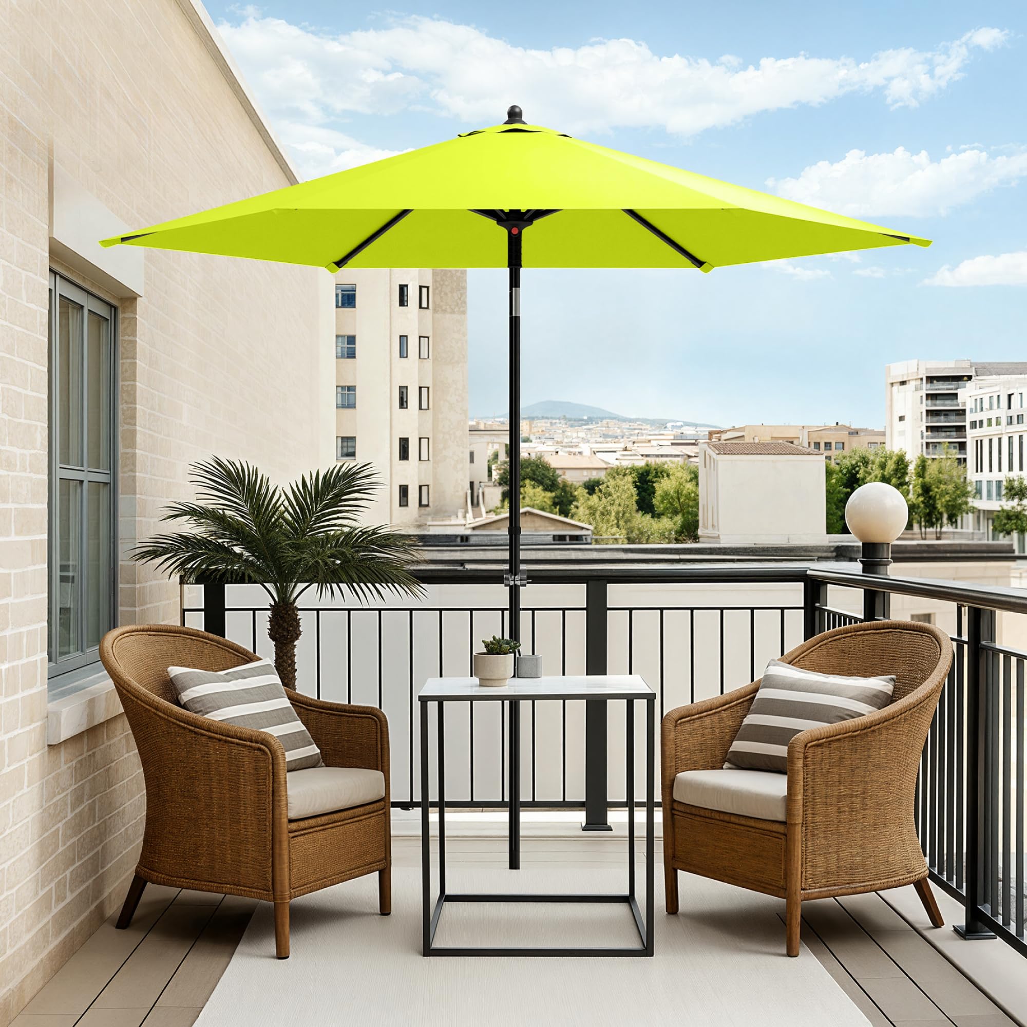 PHI VILLA Ø 230 x 220 cm Parasol rond avec pince Parasol de jardin inclinable coupe-vent stable à emporter Protection UV50+ pour balcon, terrasse, balustrade de balcon, table