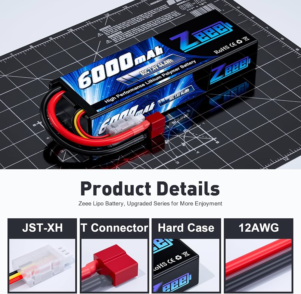 Amazon.com: Zeee 2S Lipo Battery 6000mAh 80C 7.4V Hard Case