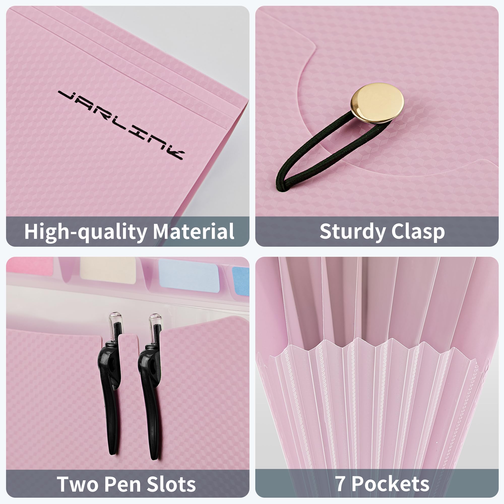 JARLINK Organizador de archivos, carpeta de archivos expansible, color rosa macarrón