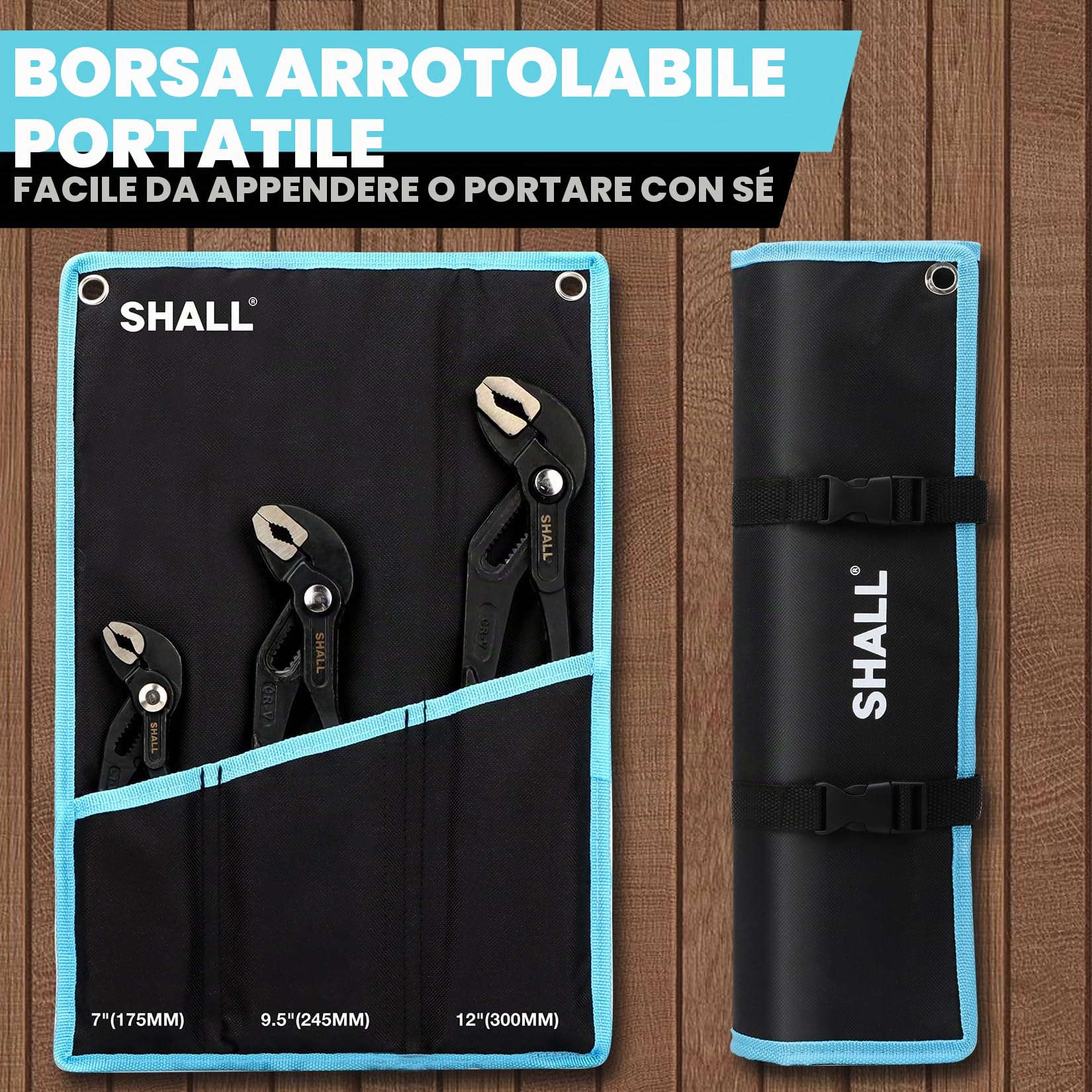 SHALL Set di pinze per giunti scanalati in 3 pezzi, pinze per pompa dell'acqua con chiusura a pressione in acciaio Cr-v,