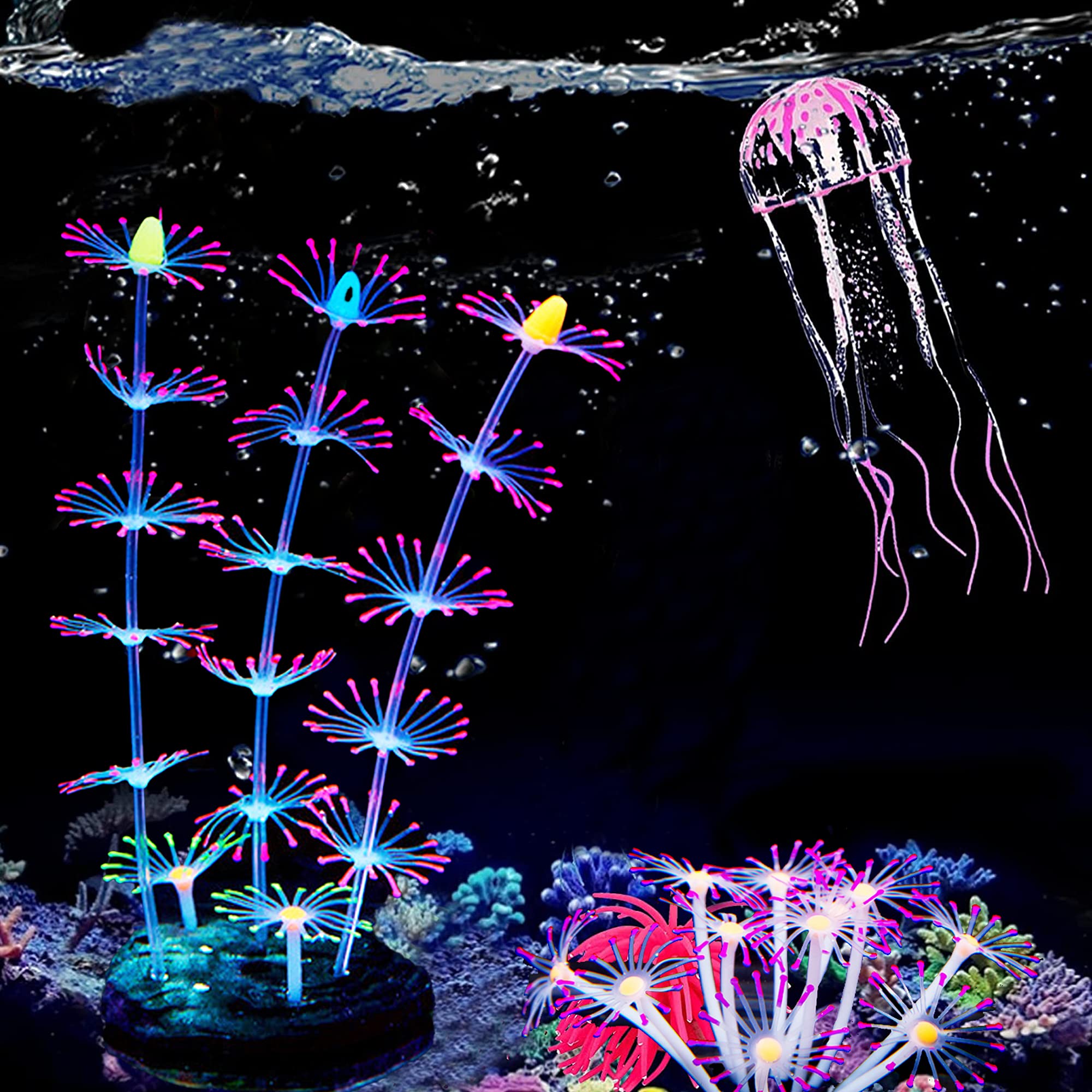 Cayway 4 Pz Piante Artificiali Acquario Ornamenti Effetto Coral Fish Tank Decorazioni Anemone di Mare