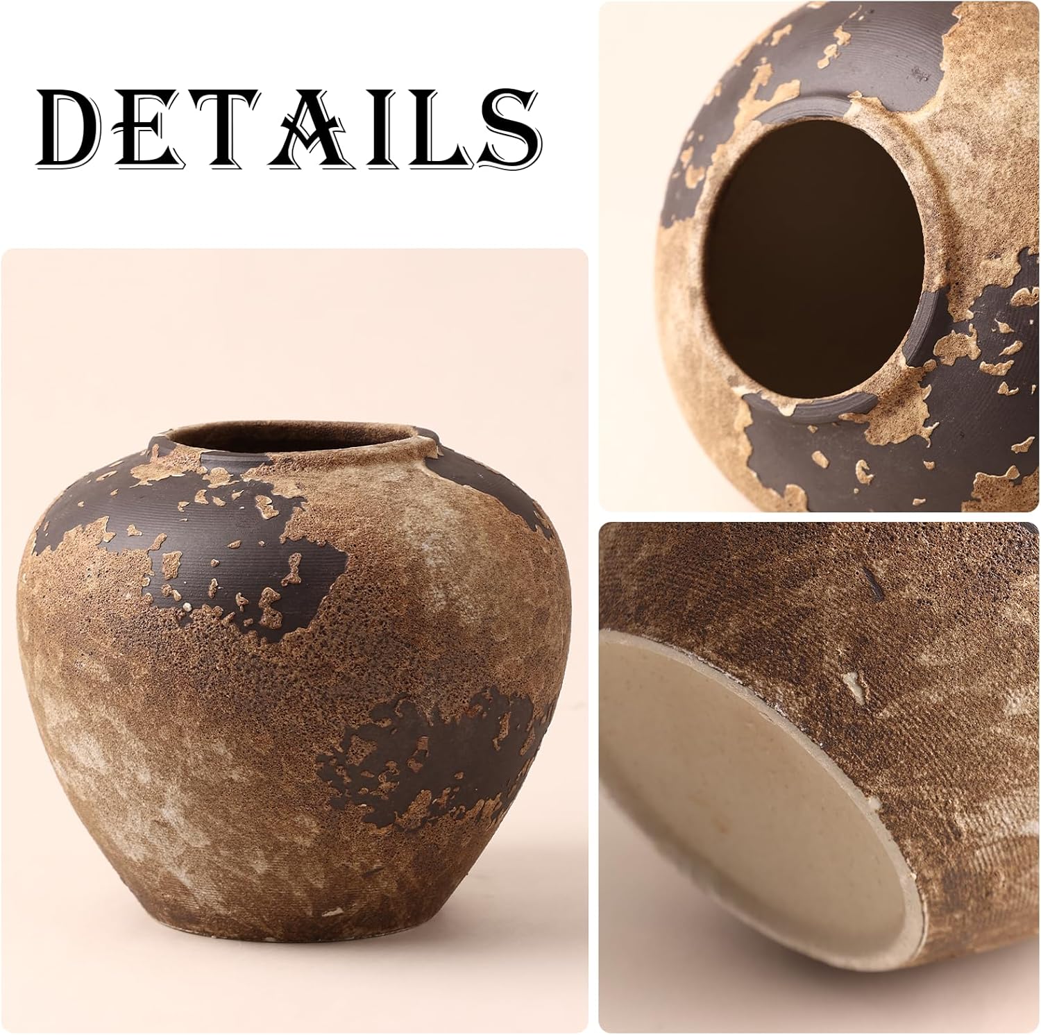 Rustic Ceramic Vase, 6.9 Inch Wabi Sabi Decorative Pottery Flower Vase, Vintage Neutral Vase for Centerpieces, Living Room, Shelf, Entryway, Wedding, Table Decoration