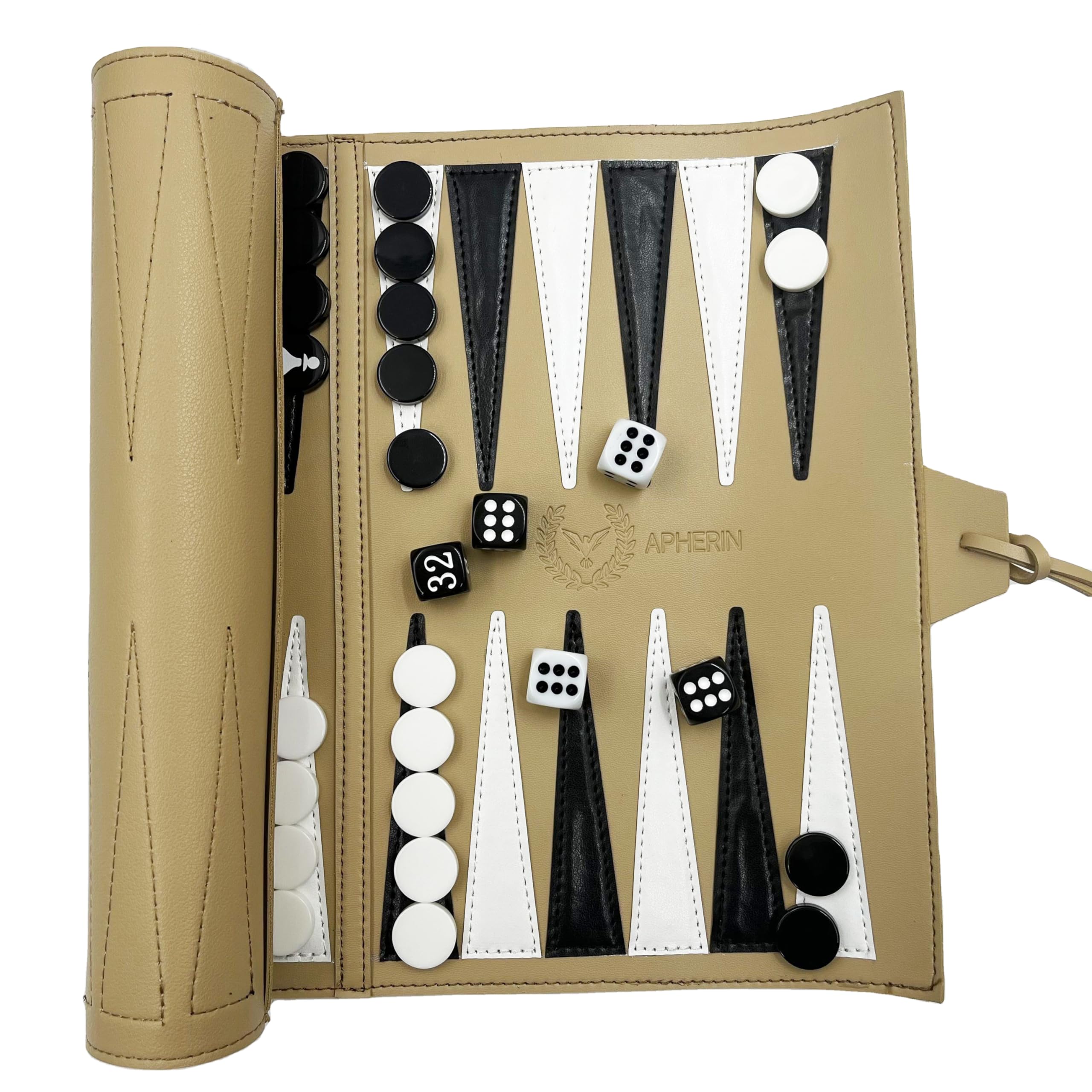Enroulable Backgammon de Voyage, d'échecs et de Dames 3 en 1 – Design Double Face pour échecs(Beige)