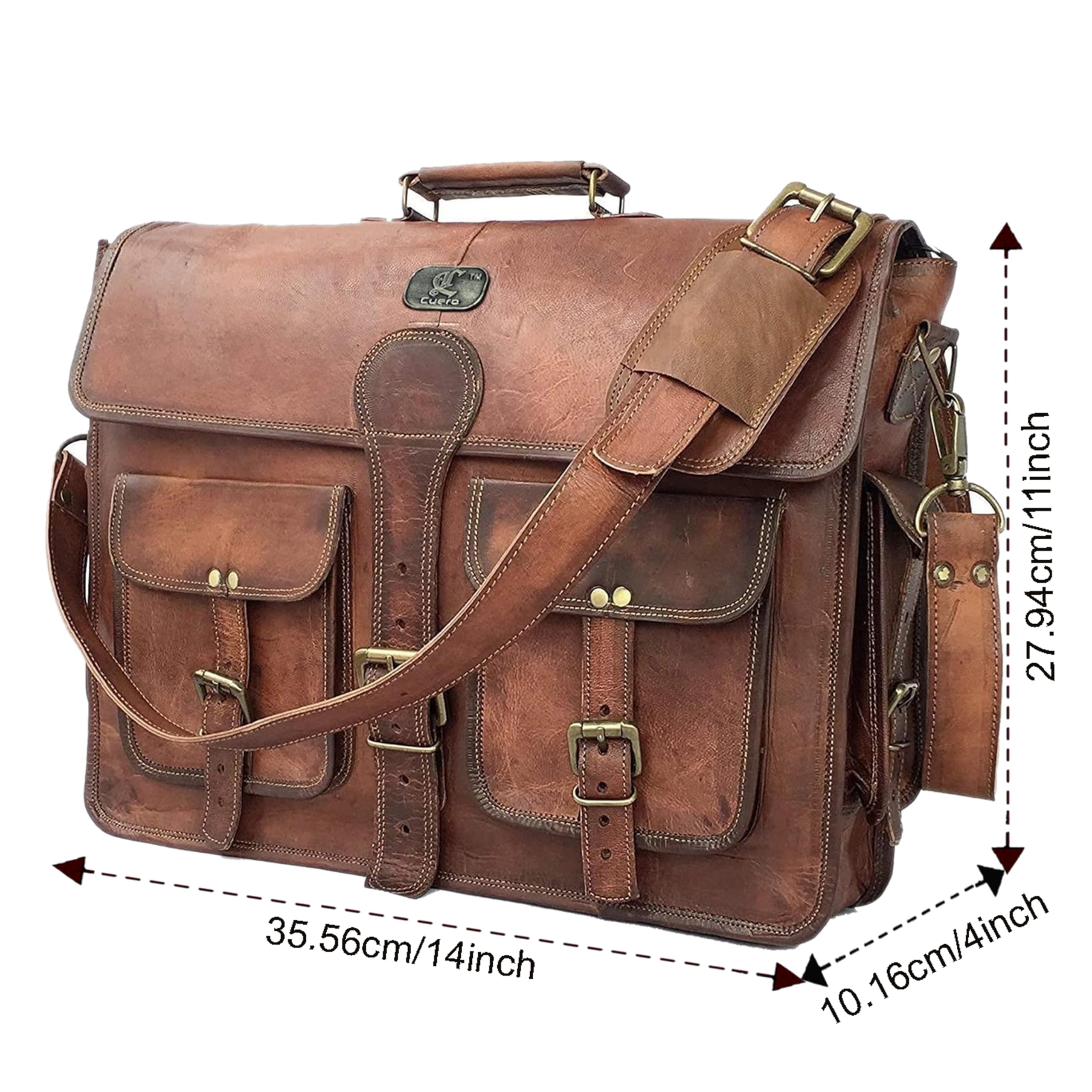 DHK 14 Inch Vintage Handmade Leather Messenger Bag for Laptop