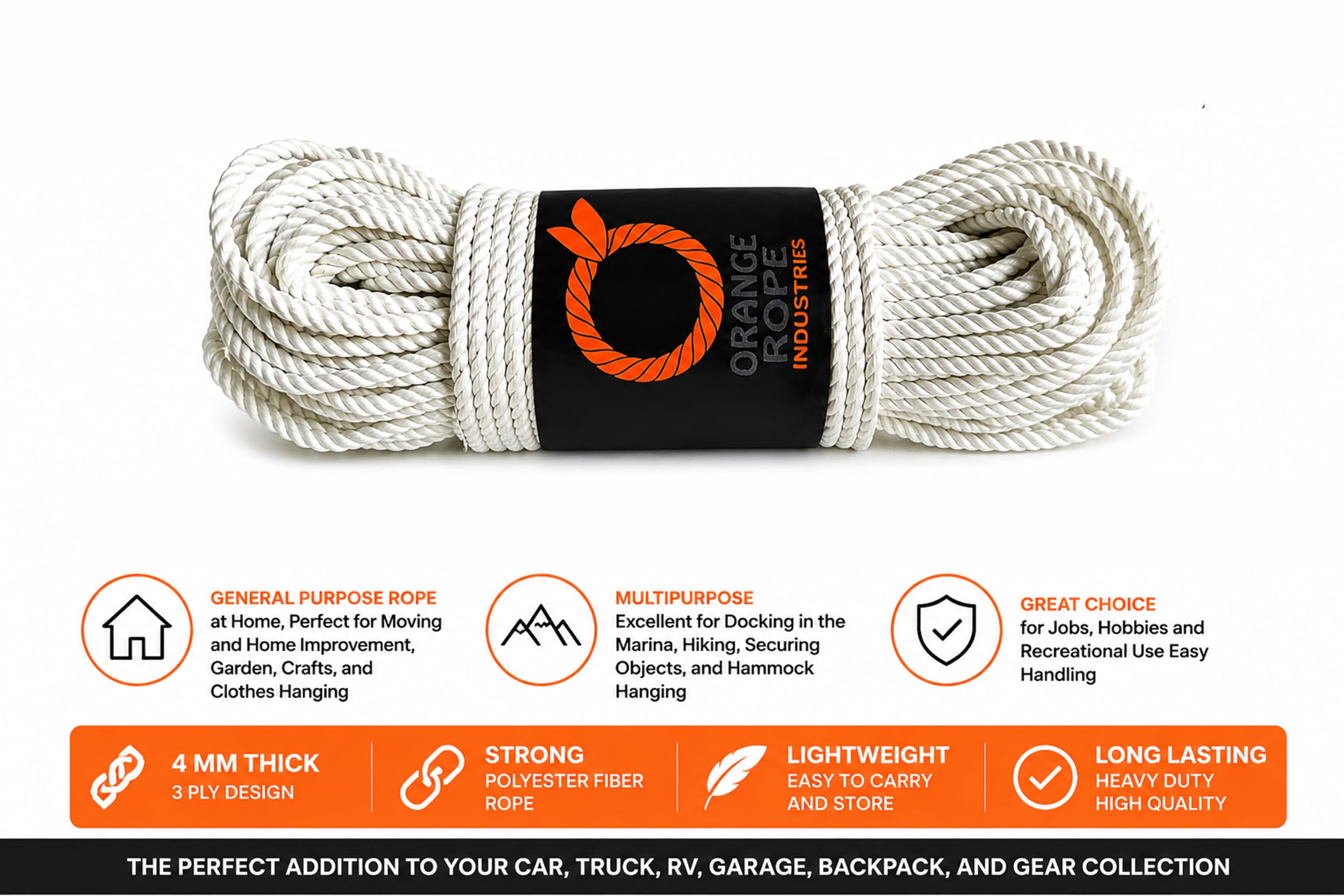 Orange Rope Industries 4 MM Polyester Rope Rassi 100 Foot 30 MTR Extra Twist & Strong Long Life Hanging Decoration, Gift Wrapping Cords Multi-Purpose Twine — Amazon image 3