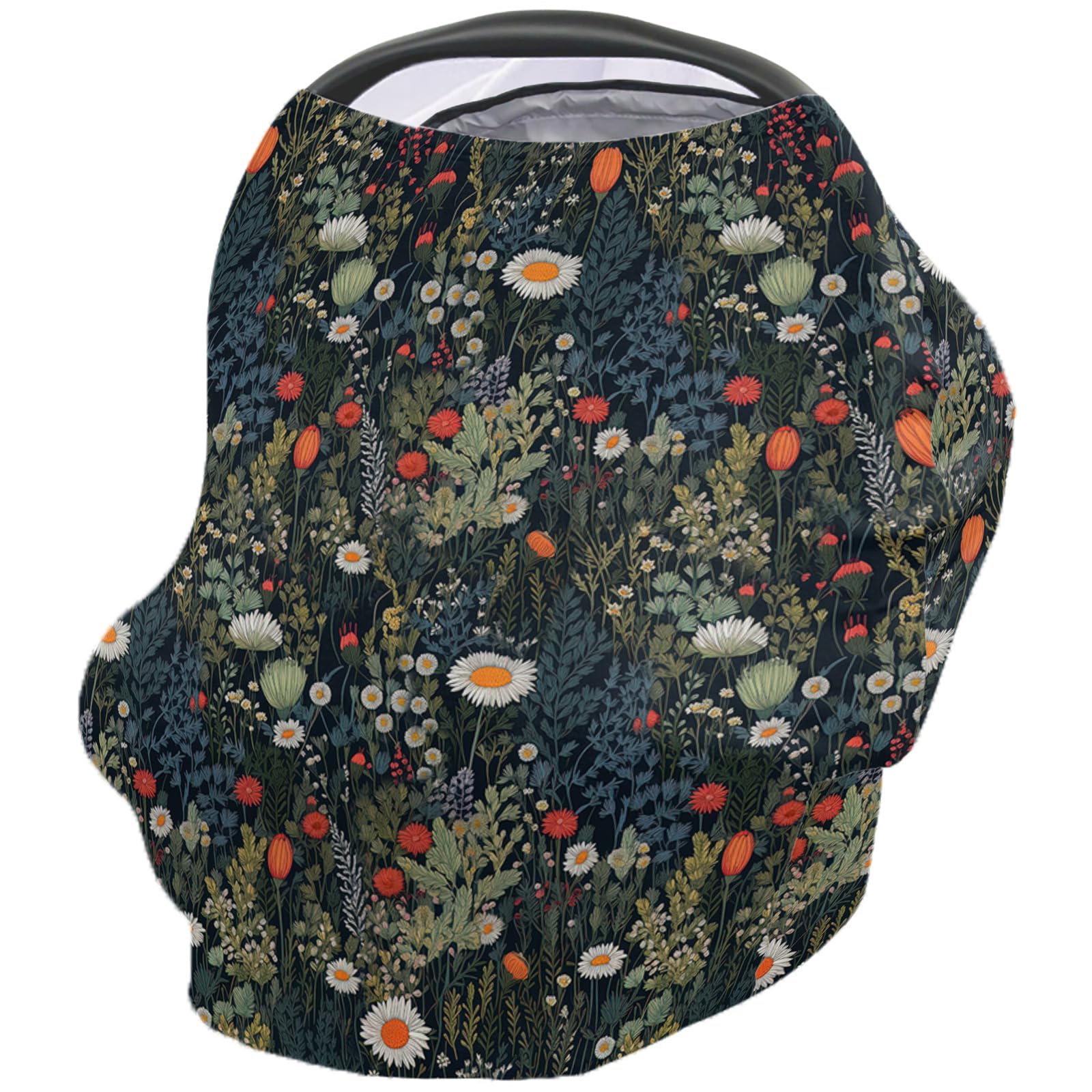 Nursing Cover for Breastfeeding Scarf, White Daisy Green Plant Natural Baby Car Covers Super Soft Multi Use for Canopy Shopping Cart Cover Blanket Stroller Cover