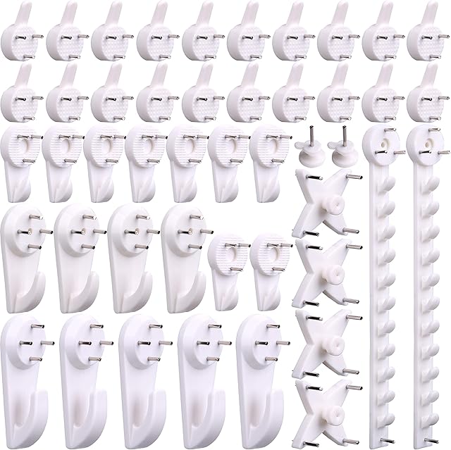 H&S 53pcs Picture Hanging Hooks Photo Frame Hanger Hook Set Kit Pins Non-Trace White for Hard Brick Walls Canvas Prints